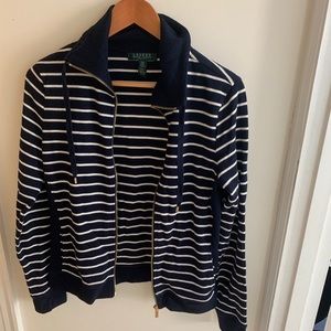 Ralph Lauren full zip striped navy sweater